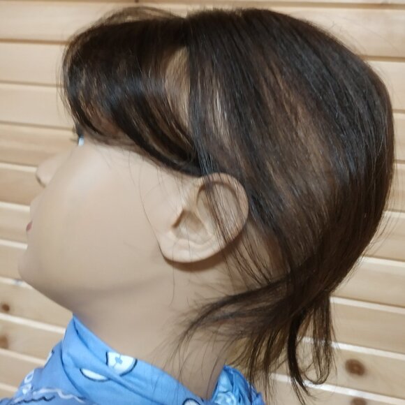 Real Human Hair Topper with Bangs, 10" Cocoa Brown - Picture 4 of 7